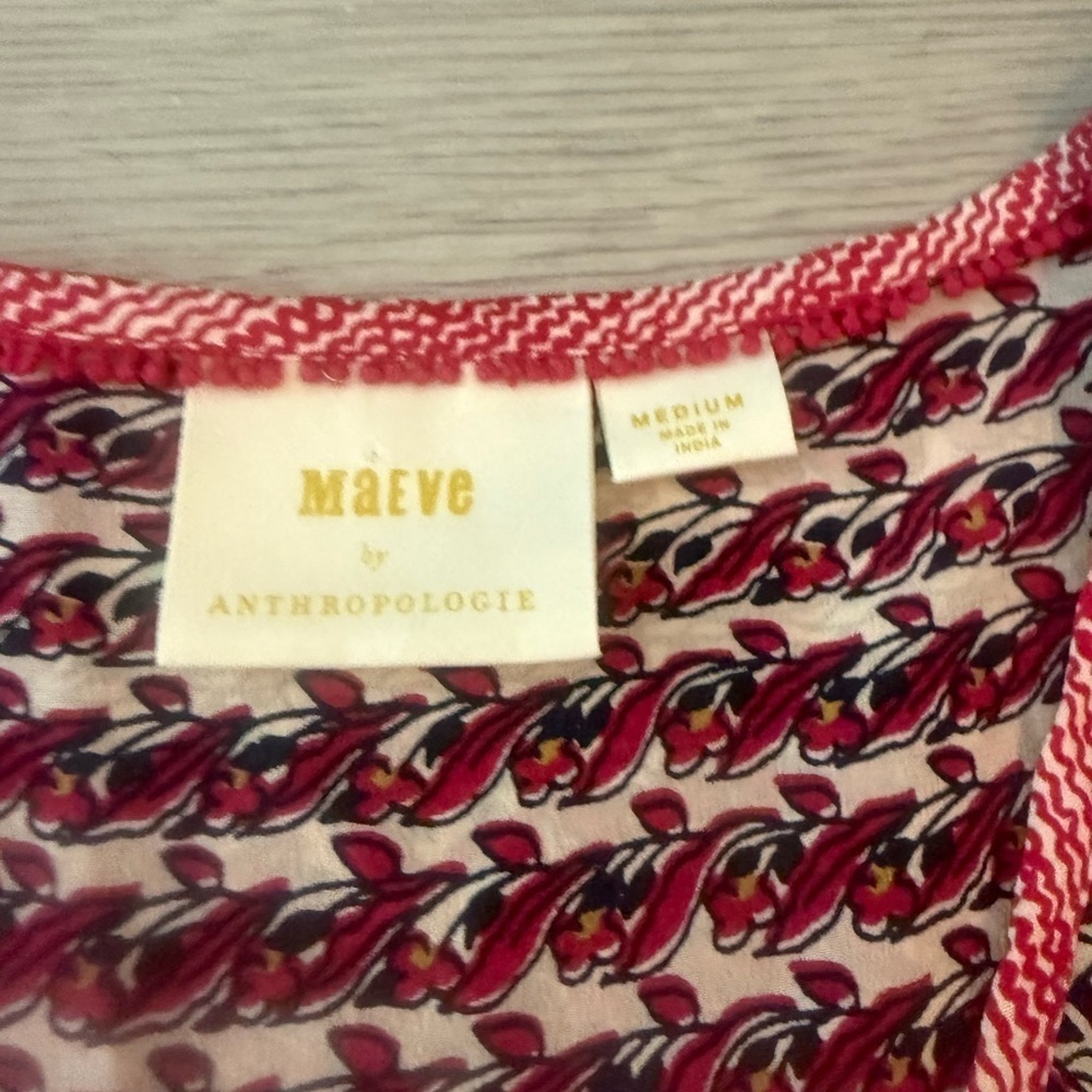 Maeve Anthropologie Size M Lilyana Silk Blouse Peasant Tunic Tiered Floral Top - Picture 3 of 5